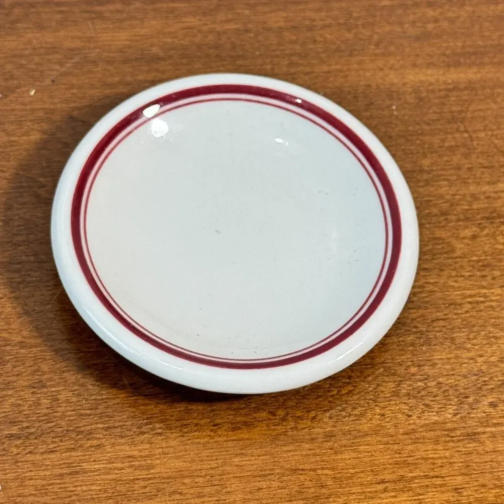 Vintage Restaurant Ware Butter Pat Red Band Chunky Plate 3